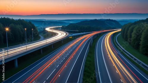 Langzeitbelichtung - Autobahn - Strasse - Traffic - Travel - Sunrise - Line - Ecology - Highway - Night Traffic - Long Exposure - Cars Speeding - Lights - Sunset - Light Trails - High quality photo