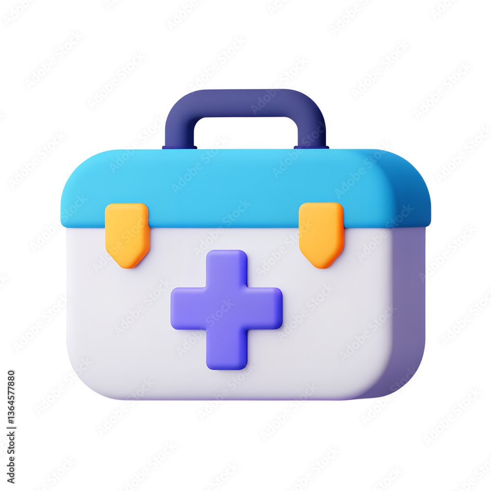 Obraz premium 3D Blue Medical Kit Icon for Healthcare and Emergency, medical kit, 3D icon, blue case, healthcare symbol, emergency graphic, first aid, health emblem, safety logo, care design, doctor visual, clinic