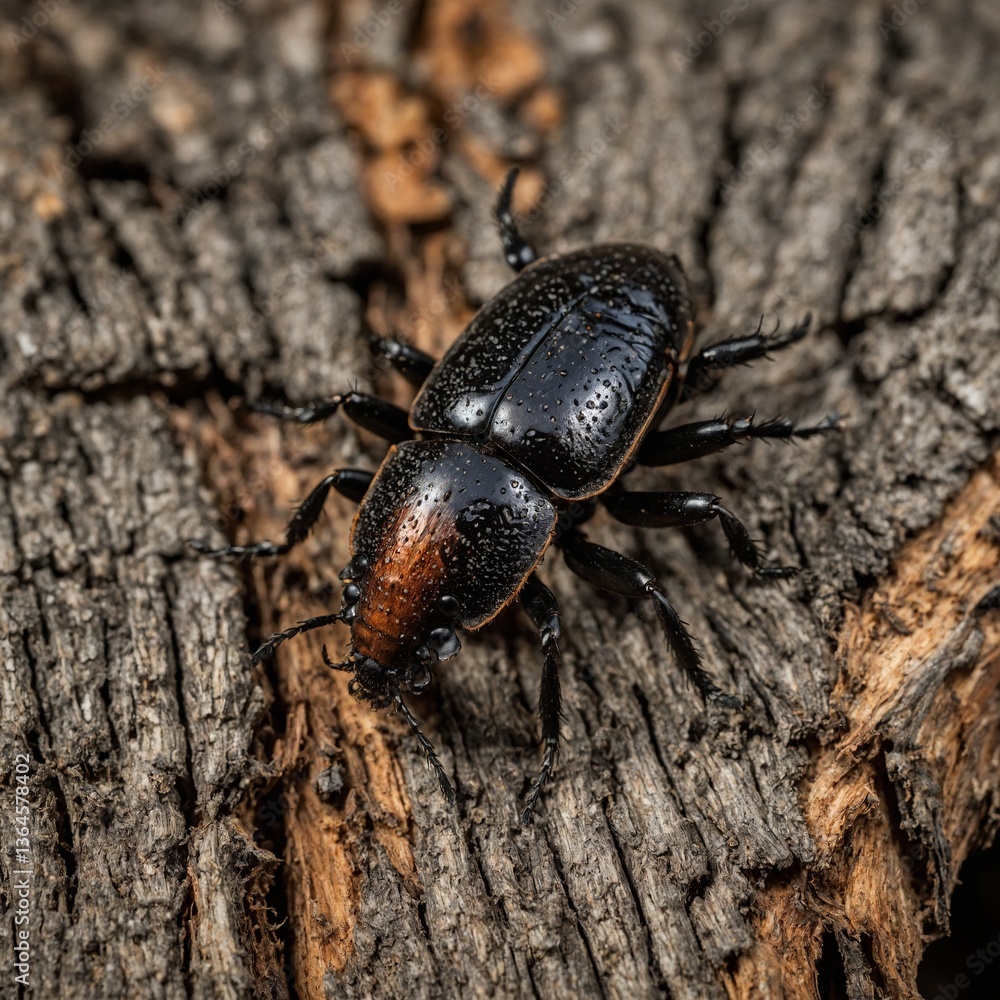 black beetle on wood macro black beetle on wood macro