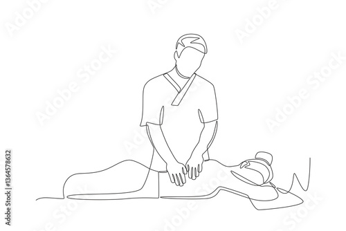 Woman enjoying a massage. Getting a massage or facial concept one-line drawing