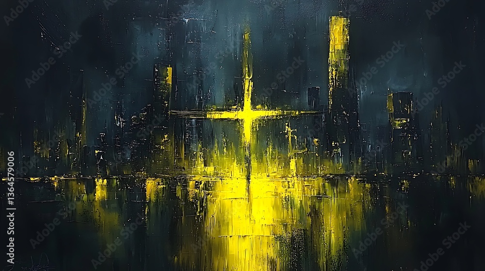 Naklejka premium Metropolis illuminated by a celestial cross