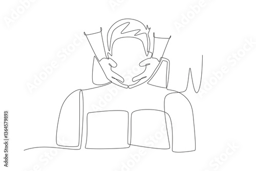 Man having facial. Getting a massage or facial concept one-line drawing