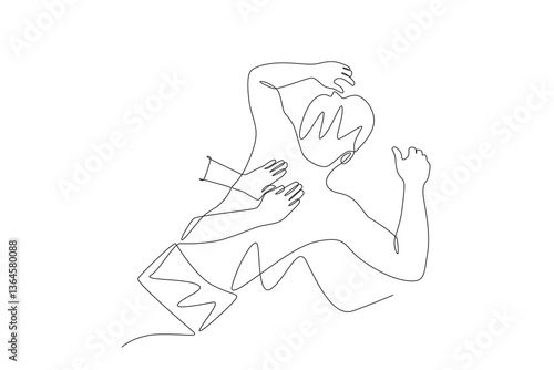 Man giving back massage. Getting a massage or facial concept one-line drawing