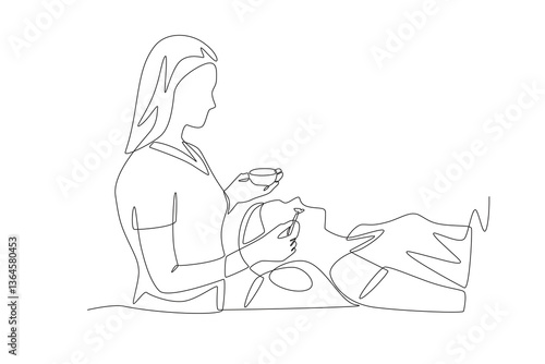 Woman undergoing facial treatment. Getting a massage or facial concept one-line drawing
