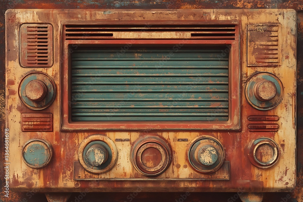 Fototapeta premium Retro Radio with a Worn-Out Appearance and a Worn-Down Texture