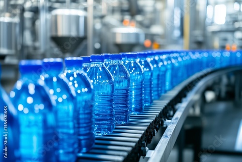 Wallpaper Mural Bottled Juice Conveyor System Inside Blue-Hued Beverage Plant Industrial Production Line Torontodigital.ca