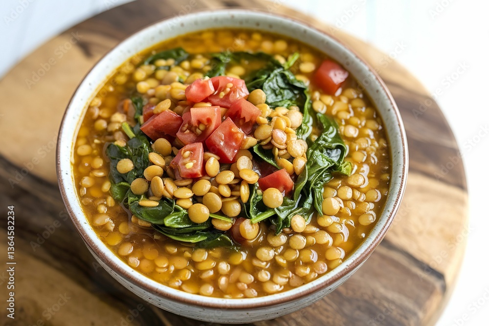 A photo of a bowl filled with a vibrant and colorful Lentil Soup A photo of a bowl filled with a vibrant and colorful Lentil Soup