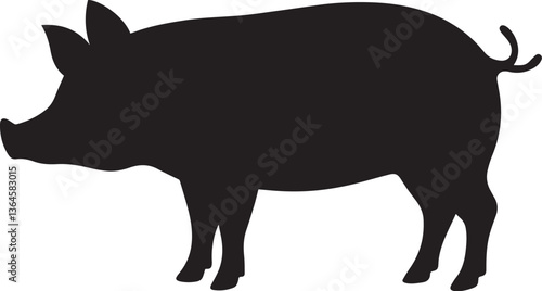 Silhouettes of a pig a bull and a black pig in a simple farm animal illustration