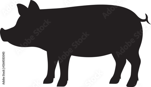 Black silhouette of a pig isolated on a white background