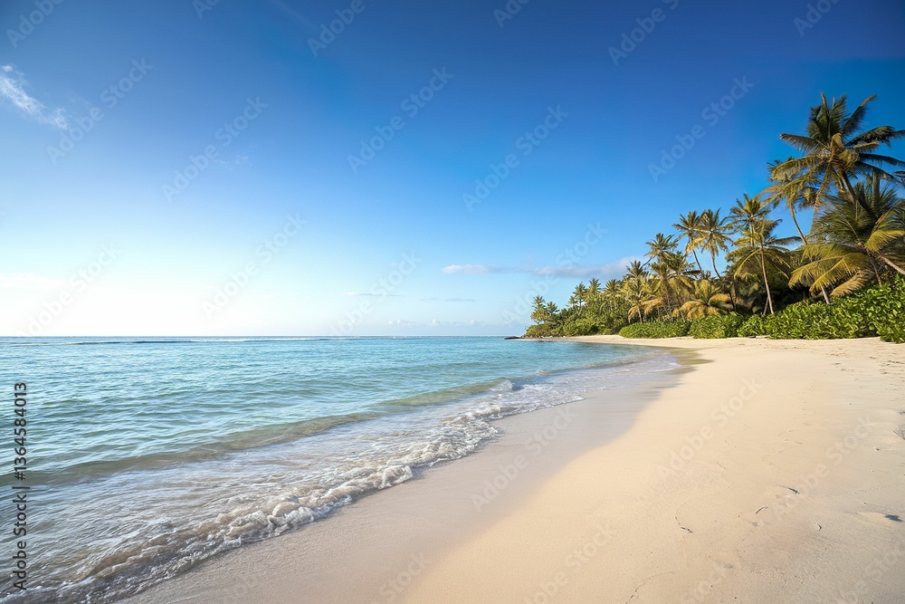 A photo of an empty beautiful tropical beach with soft sand and clear turquoise water A photo of an empty beautiful tropical beach with soft sand and clear turquoise water