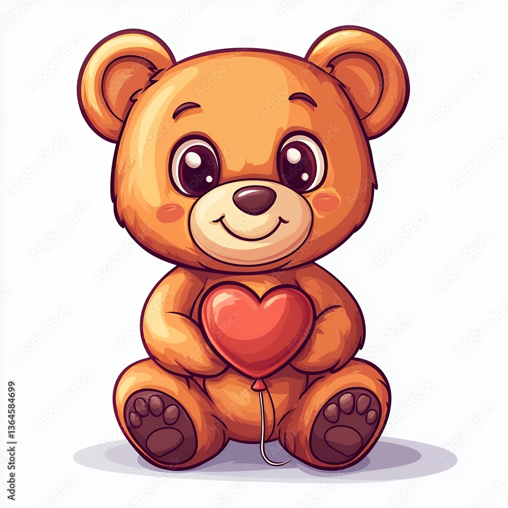 Obraz premium Adorable Brown Teddy Bear with Red Heart Balloon