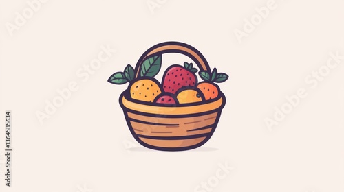 Gardening and plants. Wooden Basket of Fresh Fruit Illustration