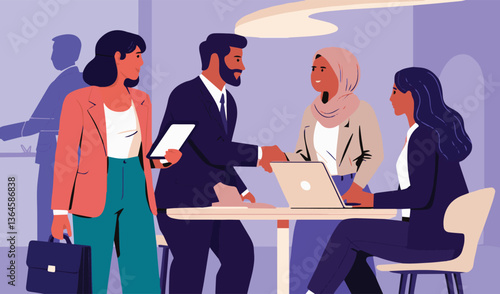 Diverse Business Team Collaboration: Digital Illustration of Modern Workplace



