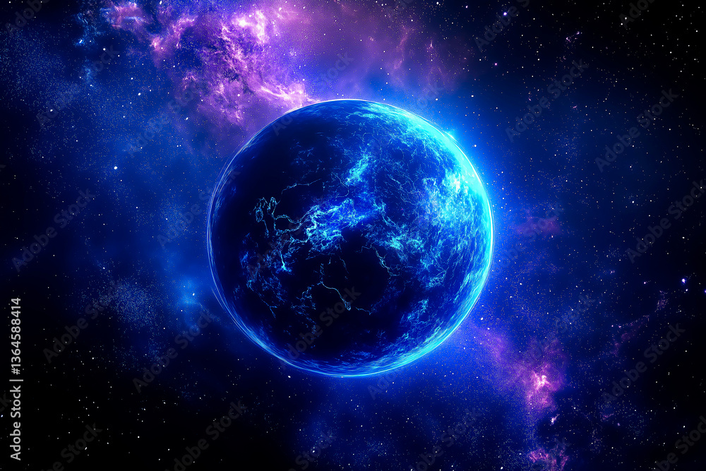 Obraz premium A digital image of a planet in a colorful nebula, capturing a cosmic and abstract feel. Perfect for space and science visuals.