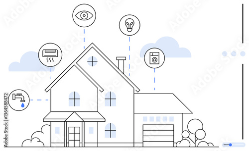 Modern house connected to smart home applications, featuring energy management, security, and automation. Ideal for innovation, technology, sustainability, connectivity, energy control efficiency