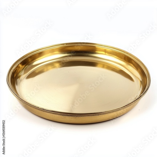 Golden Brass Thali Plate on White Background