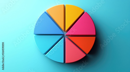 Colorful pie chart segments on blue background create vibrant visual representation