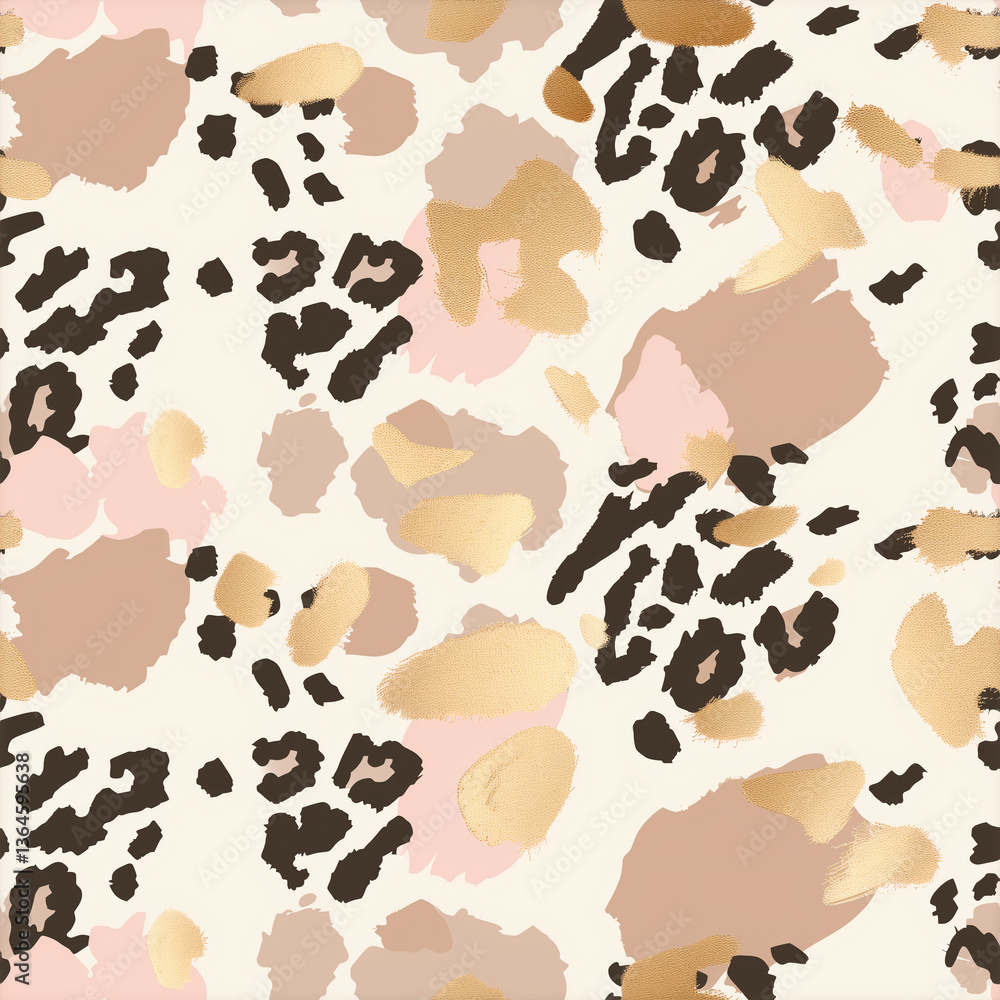 Fototapeta premium Luxury Leopard Print Seamless Pattern in Nude, Blush, and Gold Tones