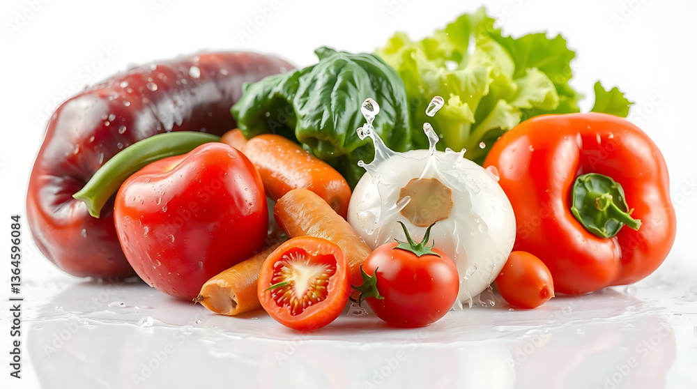 Fresh vegetables water splash on isolated background, created by generative ai Fresh vegetables water splash on isolated background, created by generative ai