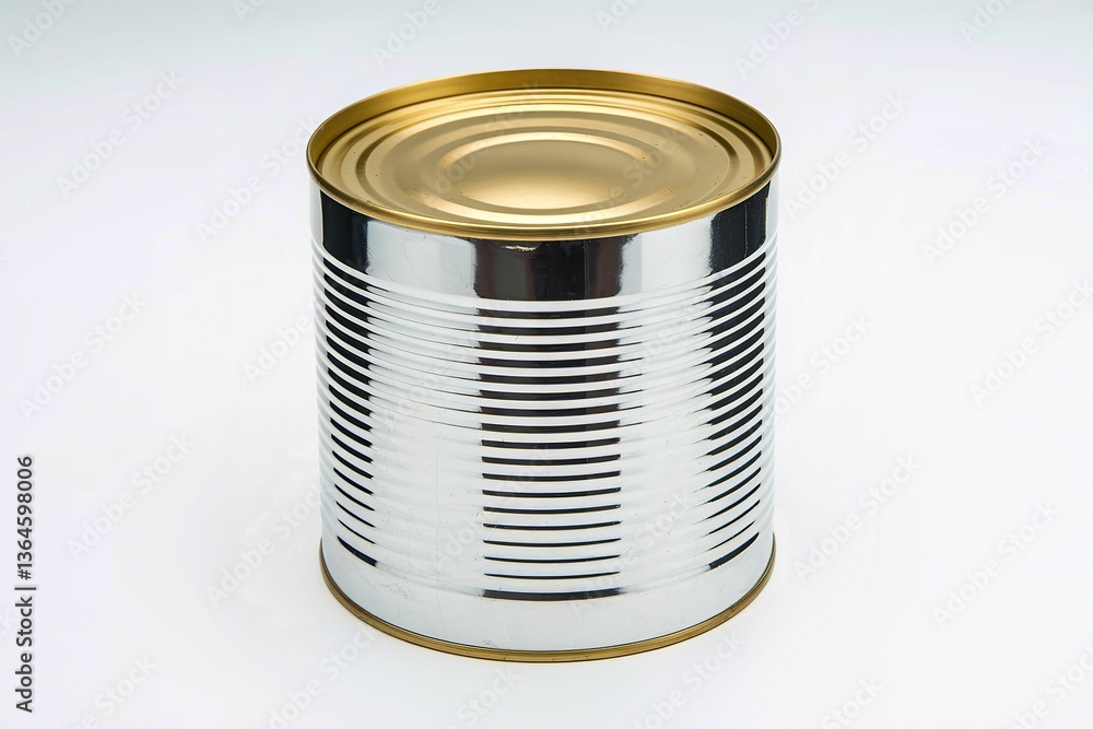 A photo of a metallic cylindrical tin can with a shiny surface A photo of a metallic cylindrical tin can with a shiny surface