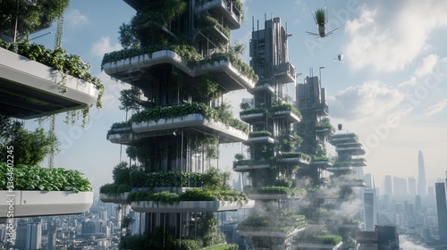 Wallpaper Mural Futuristic city architecture featuring sky gardens, greenery, and advanced structures Torontodigital.ca
