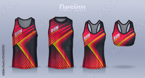 Sleeveless shirt sport design template, jersey mockup for Men's and Women's, Running singlet, basketball Tank top.