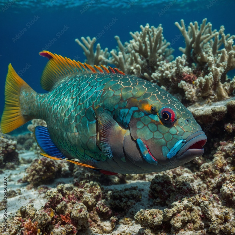 Parrotfish Grazing on Coral Reefs. Parrotfish Grazing on Coral Reefs.