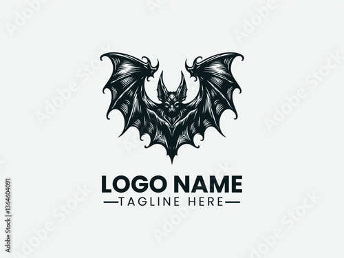 Bat with Wings Spread Gothic Horror Logo Design, Gothic Horror Bat Logo