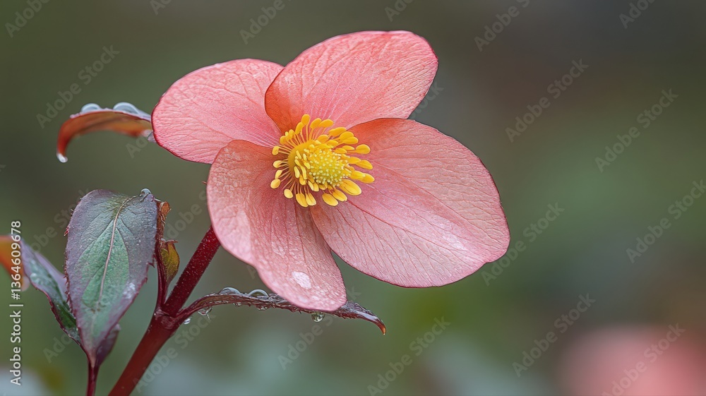 Obraz premium Delicate Pink Flower with Water Droplets Close Up