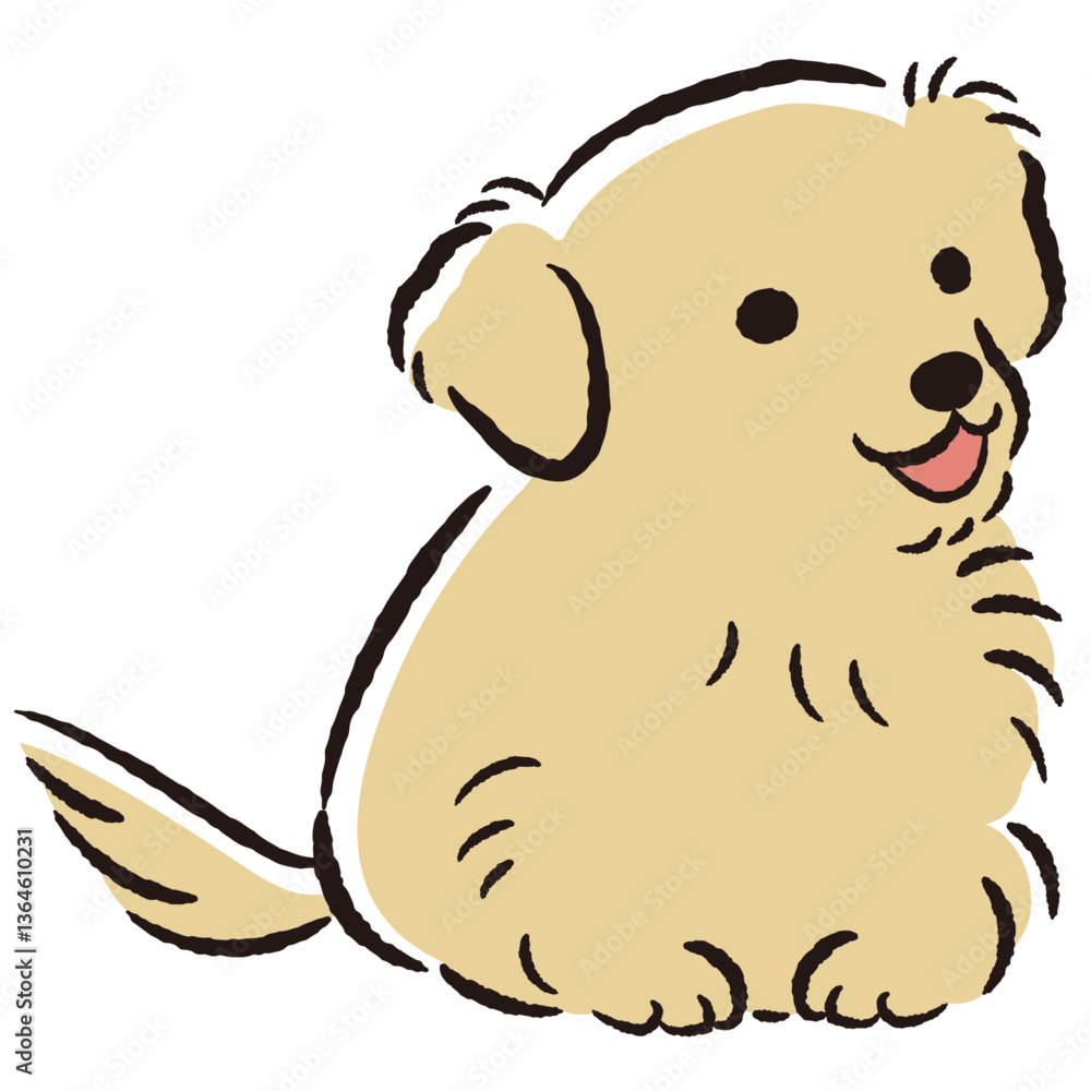 Fototapeta premium 座っている犬の手描きイラスト