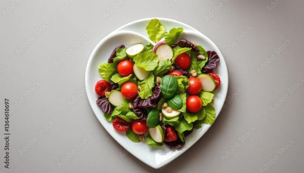 Heart-shaped plate with colorful salad Heart-shaped plate with colorful salad