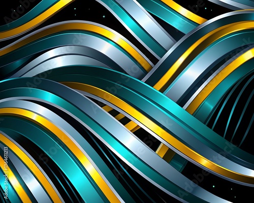 Wallpaper Mural Abstract futuristic wave lines in blue, black and yellow metallic style – Líneas de ondas futuristas abstractas en estilo metálico azul, negro y amarillo Torontodigital.ca