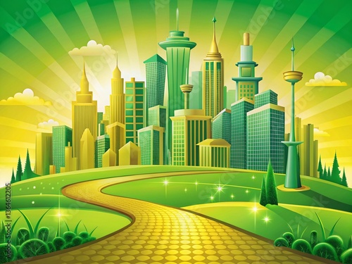 Emerald City Clipart: Vibrant Fantasy Cityscape Illustration