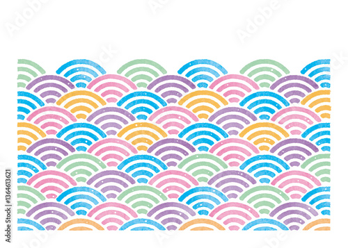 青海波　模様　和柄　伝統文様　水彩　カラフル　パステル