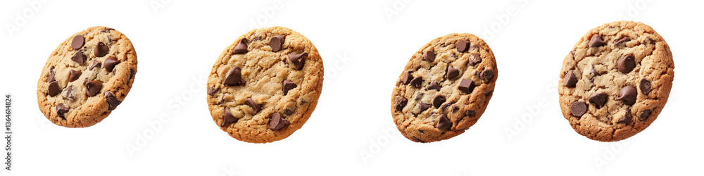 A close up view of multiple golden brown freshly baked chocolate chip cookies with visible chunks of chocolate embedded throughout the crumbly buttery dough A close up view of multiple golden brown freshly baked chocolate chip cookies with visible chunks of chocolate embedded throughout the crumbly buttery dough