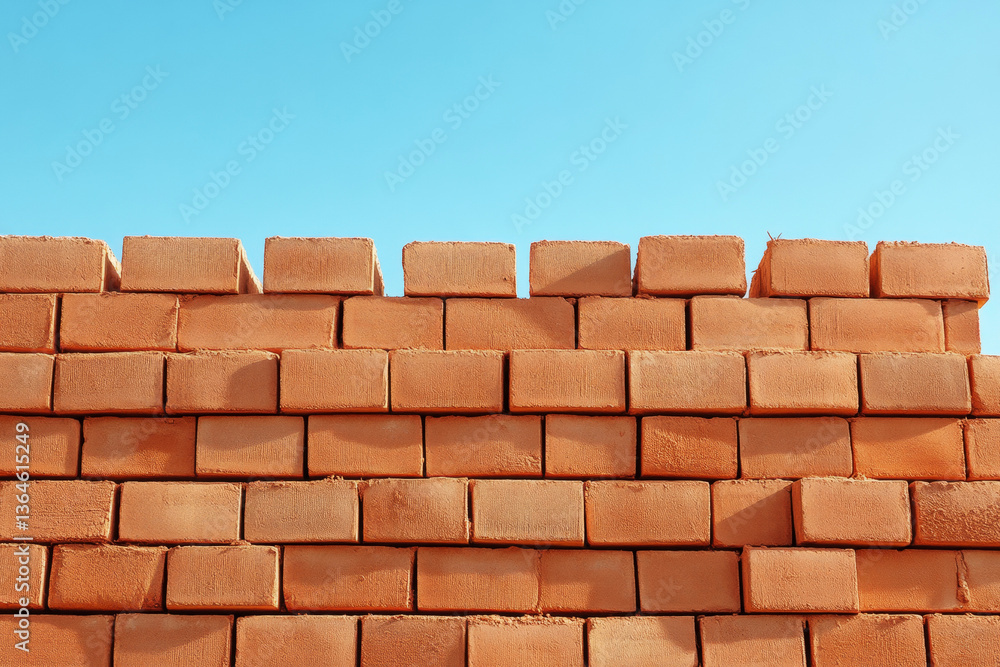 Fototapeta premium Brick wall under a clear blue sky at a construction site