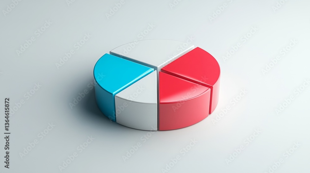 Obraz premium Balanced D pie chart with four colored sections and white center space, presentation-optimized