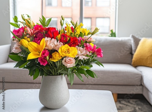 Wallpaper Mural Colorful floral arrangement brightening modern living room space Torontodigital.ca