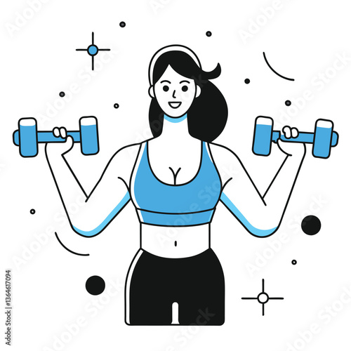 Woman Lifting Dumbbells, a Vector Illustration of Fitness