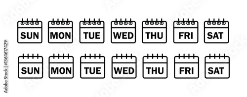 Calendar icon set. Date symbol set, Day of the week symbol png and vector illustration on transparent background