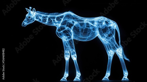 Enigmatic Giraffe: A Blue Neon X-Ray Vision