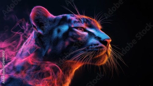 Mystical Snow Leopard: A Digital Portrait in Vivid Hues