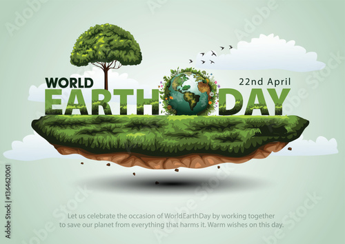 world Earth day poster. green plant and globe. abstract vector illustration design.