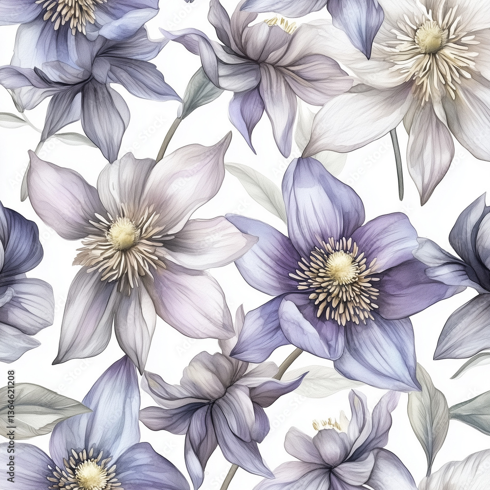 Fototapeta premium illustration of Pasqueflowers, spring flowers, soft watercolor tones, white background, detailed illustration, cartoonish.
