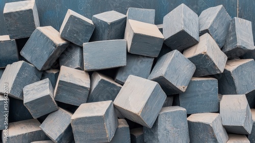 Blue Wooden Blocks Cascade  Abstract Instability  Chaos  Texture  Cubes