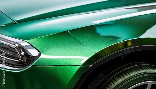 Close up detail of green metallic paint coating car body. Generated image