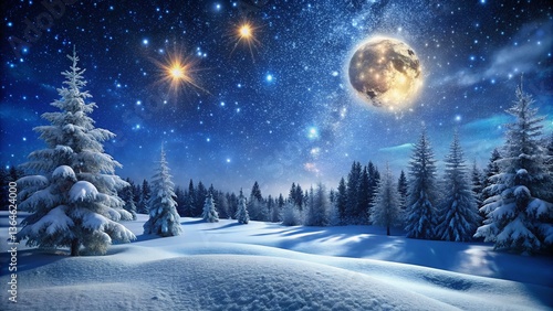 Night Snow Scene: Sparkling Winter Wonderland Clipart