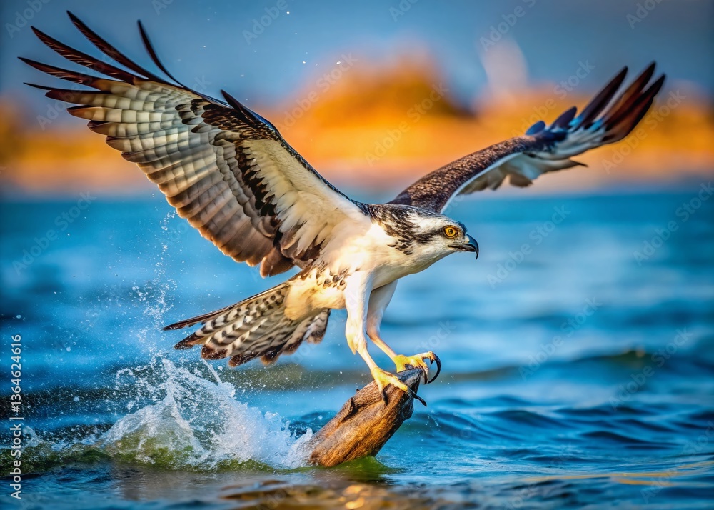 Fototapeta premium Osprey Diving for Fish: Coastal Waters Aerial Wildlife Photography