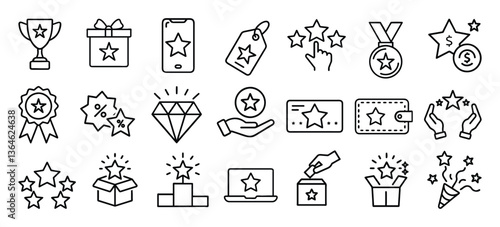 Awards and rewards line icons set for achievements and recognition  
