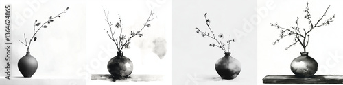 Obraz na płótnie collection of minimalist vases featuring delicate branches and leaves, showcasing beauty of simplicity and nature elegance w salonie